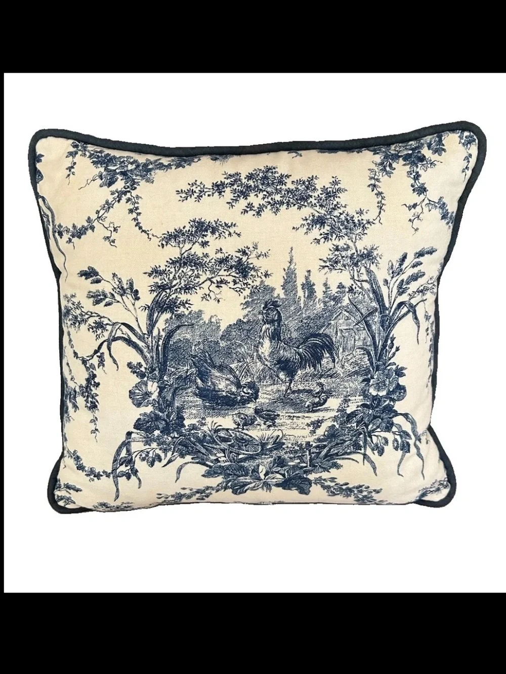 Waverly Throw Pillow La Petite Ferme Blue White Toile Rooster French country